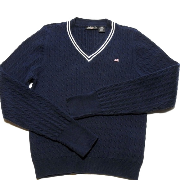 90’s Vintage Polo Jeans Co RL Cable Knit V-neck Sweater Retro Ivy League XL - Picture 1 of 8